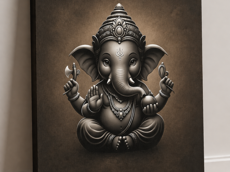 Divine Ganesha — Monochrome Elegance Canvas