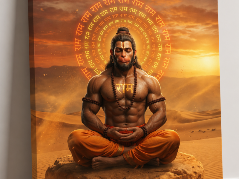 Meditating Hanuman — Ram Mantra Canvas